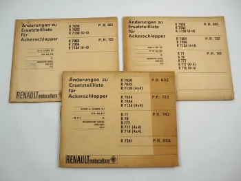 Renault R 7050 7052 7150 7054 7056 7154 Traktor 3x Ersatzteilliste Änderung 1967