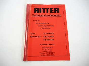 Ritter S20 DYES Schlepperseilwinde Betriebsanleitung Ersatzteilliste 1994