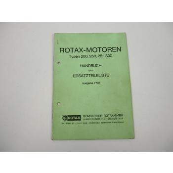 Rotax 200 250 251 300 ccm Motor Betriebsanleitung Ersatzteilliste 1977