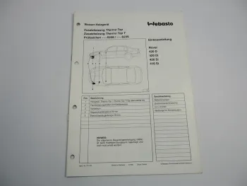 Rover 420D Di Si 416Si Einbauanleitung Webasto Thermo Top T BW/DW50 Heizung 1996