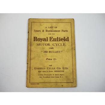 Royal Enfield 350 Bullet Motorcycle Spare Parts List Ersatzteilliste 1949