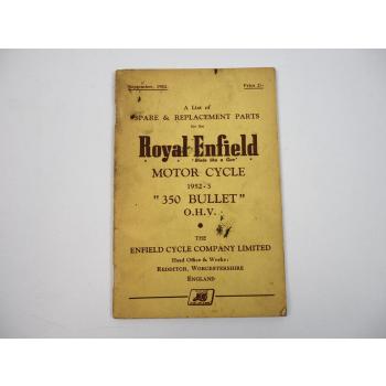 Royal Enfield 350 Bullet OHV Motorcycle Spare Parts List Ersatzteilliste 1952