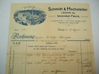 S&H Schmidt & Hochstetter Leisnig Sachsen Sitzmöbel Fabrik Rechnung Stühle 1913