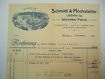 S&H Schmidt & Hochstetter Leisnig Sachsen Sitzmöbel Stuhl Fabrik Rechnung 1913