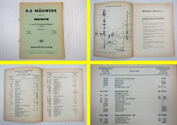 S&S Mähwerk TM 20001 20001A Ersatzteilliste für Deutz Schlepper 12PS und 15PS