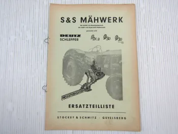 S&S Mähwerk TM20070 TM20071 Ersatzteilliste für Deutz D25.2 D30 D30S 1961