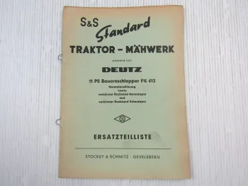 S&S Standard Traktor Mähwerk für Deutz 11PS Schlepper F1L612 Ersatzteilliste 57