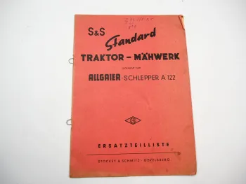 S&S TM20226 Standard Mähwerk für Allgaier A122 Schlepper Ersatzteilliste 1956