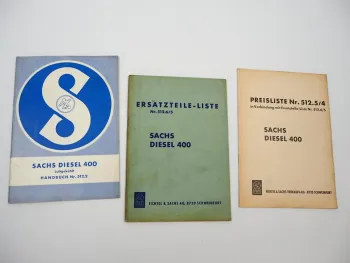 Sachs Diesel 400 Motor Betriebsanleitung Ersatzteilliste Preisliste 1960er Jahre