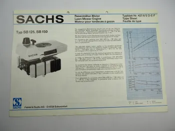 Sachs SB125 150 A B Rasenmähermotor Typenblatt Technische Daten Maße 01/1976