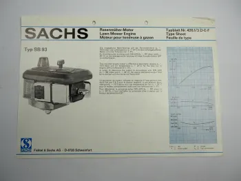 Sachs SB93 Rasenmähermotor Lawn Mower Enginge Typenblatt Technische Daten Maße