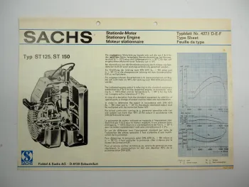 Sachs ST125 150 Stationärmotor Stationary Engine Typenblatt Technische Daten 74