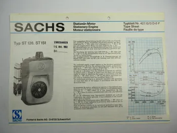 Sachs ST126 151 Stationärmotor Stationary Engine Typenblatt Technische Daten 82