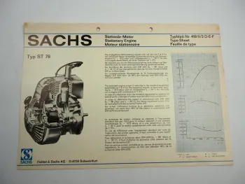 Sachs ST76 Stationär Motor Stationary Engine Typenblatt Technische Daten Maße 75