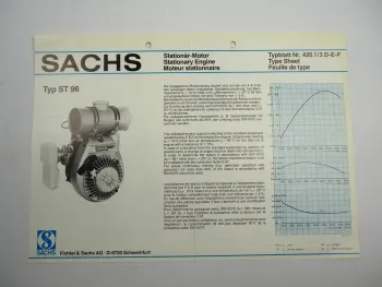 Sachs ST96 Stationär Motor Stationary Engine Typenblatt Technische Daten 1980