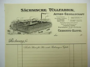 Sächsische Tüllfabrik AG Chemnitz Kappel blanko Rechnung um ca 1910