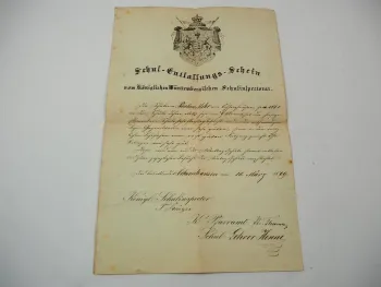 Schulentlassungsschein Württemberg 1869 Ochsenhausen