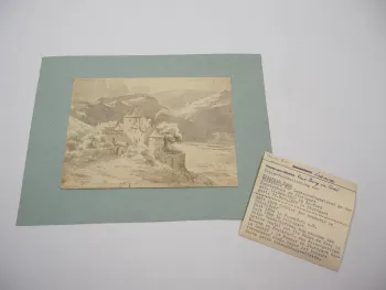 Sepia Tuschezeichnung Heinrich Funk Stuttgart 1836 Burg in Tirol Österreich