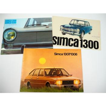 Simca 1300 1307 1308 1500 3x Prospekt deutsch französisch 1960er / 1976