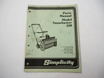 Simplicity 220 Snowbuster Schneefräse Ersatzteilliste Parts List 1979