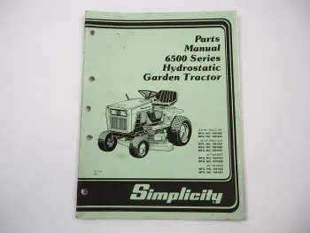 Simplicity 6500 Series Hydrostatic Garden Tractor Ersatzteilliste PartsList 1988
