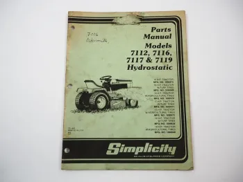Simplicity 7112 7116 7117 7119 Hydrostatic Tractor Ersatzteilliste Parts List