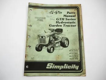 Simplicity GTH Series Hydrostatic Garden Tractor Ersatzteilliste Parts List 1989