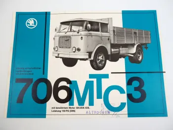 Skoda 706 MTC 3 wirtschaftlicher Pritsche 192 PS LKW Prospekt ca 1960er J