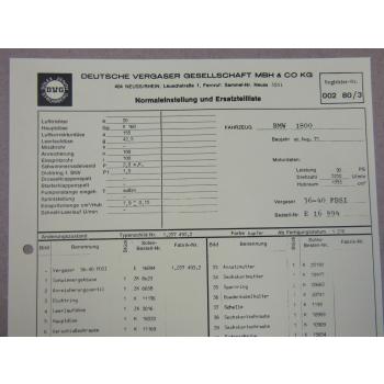 Solex 36 - 40 PDSI Vergaser Ersatzteilliste Normaleinstellung BMW 1800 ab 8/71
