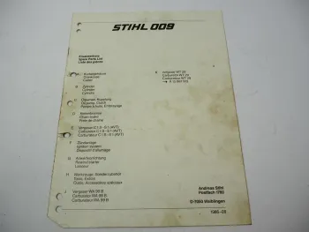 Stihl 009 Kettensäge Ersatzteilliste Spare Parts List Liste des pieces 1986