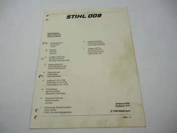 Stihl 009 Kettensäge Ersatzteilliste Spare Parts List Liste des pieces 1988