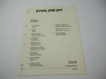 Stihl 010 011 Kettensäge Ersatzteilliste Spare Parts List Liste des pieces 1986