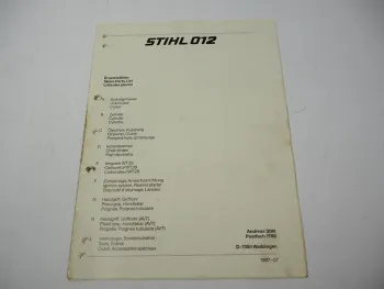 Stihl 012 Kettensäge Ersatzteilliste Spare Parts List Liste des pieces 1987