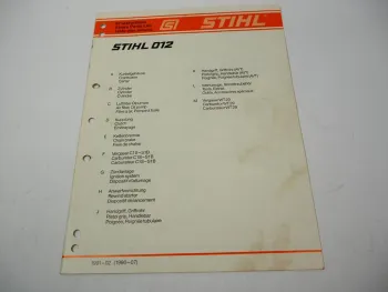 Stihl 012 Kettensäge Ersatzteilliste Spare Parts List Liste des pieces 1991