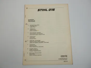 Stihl 015 Kettensäge Motorsäge Ersatzteilliste Ersatzteilkatalog 03/1981