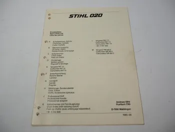 Stihl 020 Kettensäge Ersatzteilliste Spare Parts List Liste des pieces 1985
