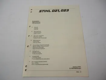 Stihl 021 023 Kettensäge Ersatzteilliste Spare Parts List Liste des pieces 1990