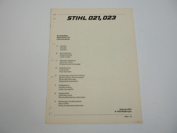 Stihl 021 023 Kettensäge Motorsäge Ersatzteilliste Ersatzteilkatalog 01/1990