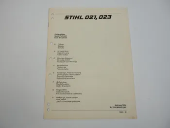 Stihl 021 023 Kettensäge Motorsäge Ersatzteilliste Ersatzteilkatalog 01/1990