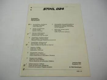 Stihl 024 Kettensäge Ersatzteilliste Spare Parts List Liste des pieces 1988