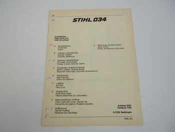 Stihl 034 Kettensäge Motorsäge Ersatzteilliste Ersatzteilkatalog 03/1985