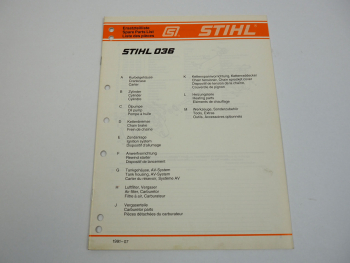 Stihl 036 Kettensäge Motorsäge Ersatzteilliste Ersatzteilkatalog 07/1991