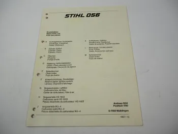 Stihl 056 Kettensäge Ersatzteilliste Spare Parts List Liste des pieces 1987