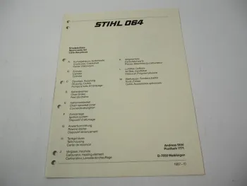 Stihl 064 Kettensäge Ersatzteilliste Spare Parts List Liste des pieces 1987
