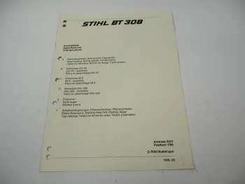 Stihl BT 308 Erdbohrgerät Ersatzteilliste Spare Parts List Liste des pieces 1986