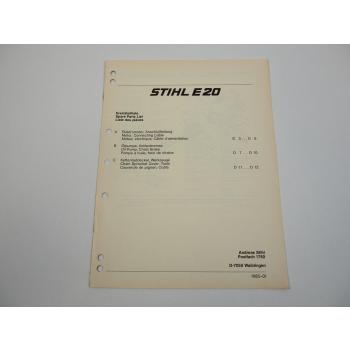 Stihl E20 Motorsäge Ersatzteilliste Spare Parts List 1985