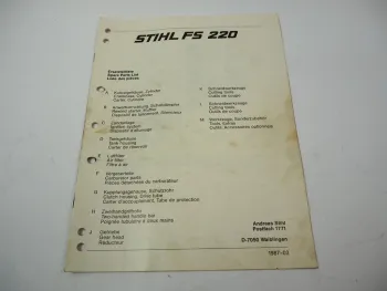 Stihl FS 220 Freischneider Ersatzteilliste Spare Parts List Liste pieces 1987