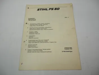 Stihl FS 60 Freischneider Ersatzteilliste Spare Parts List Liste des pieces 1979