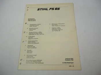 Stihl FS 65 Freischneider Ersatzteilliste Spare Parts List Liste des pieces 1985