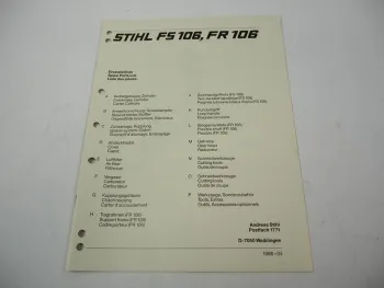 Stihl FS FR 106 Freischneider Ersatzteilliste Spare Parts List Liste pieces 1988